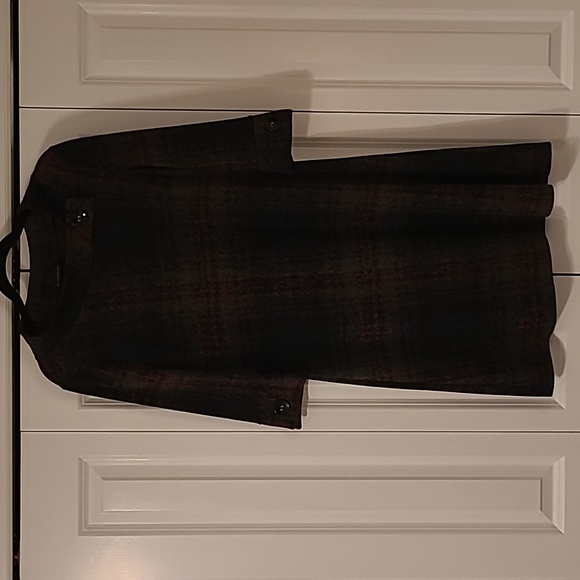 Luc Fontaine 🇨🇦 Gray Black Purple Plaid Gentle Midi Flair Sweater Dress sz 12 - Picture 4 of 7
